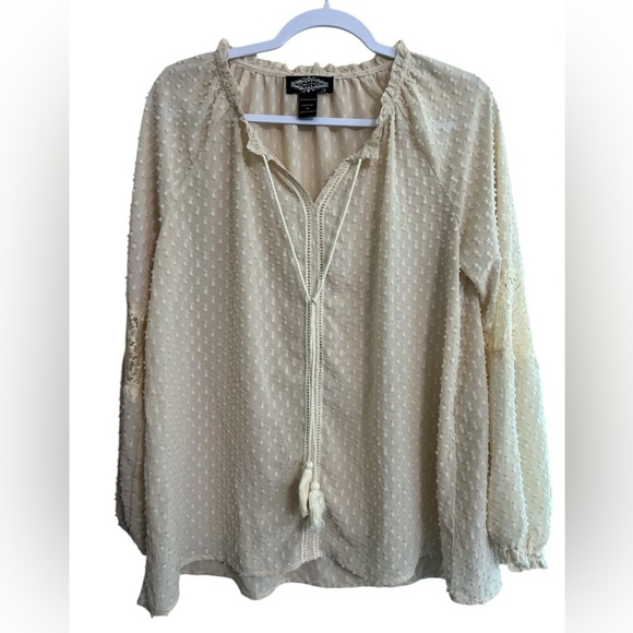 French Dot Cream Semi Sheer Blouse - Picture 1 of 6